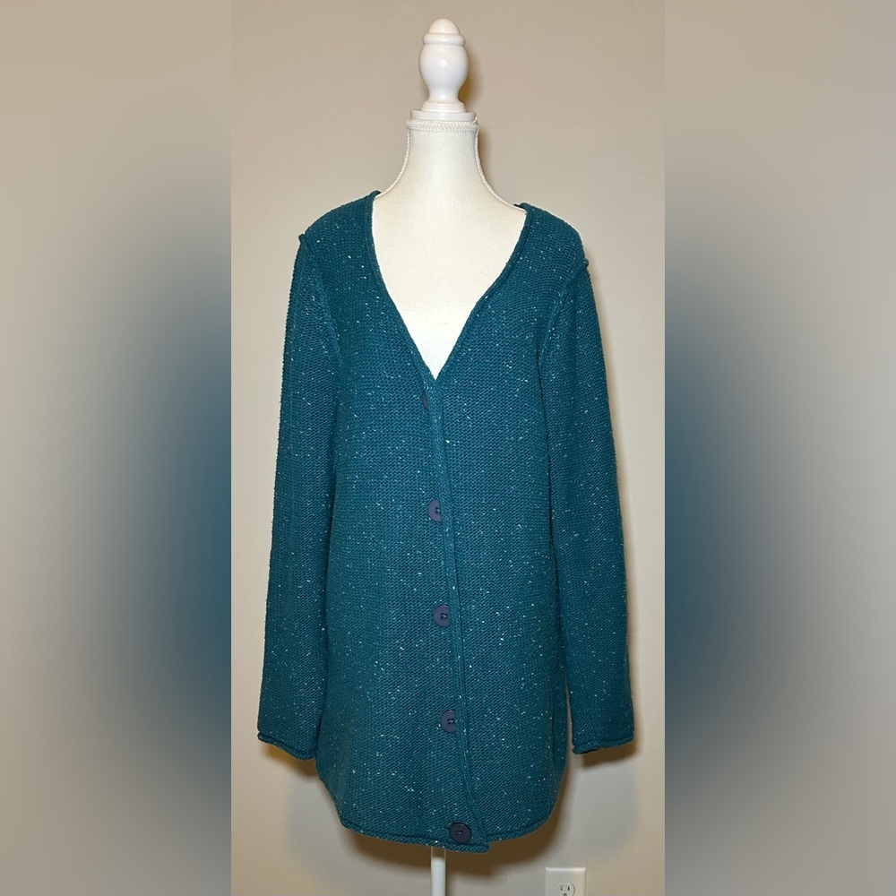 Cabela’s cotton blend plus size cardigan blue green aqua heavy knit fall winter - Picture 2 of 13